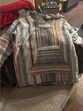 Earth Ragz Baja Hoodie XL Mexican Blanket Drug Rug Pullover Surf Hoodie